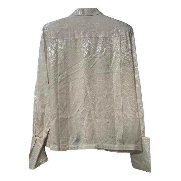 Liz Claiborne Vintage Pleated Front Collared Silky Blouse Sz 8 (Medium) Off Whit - Picture 9 of 16